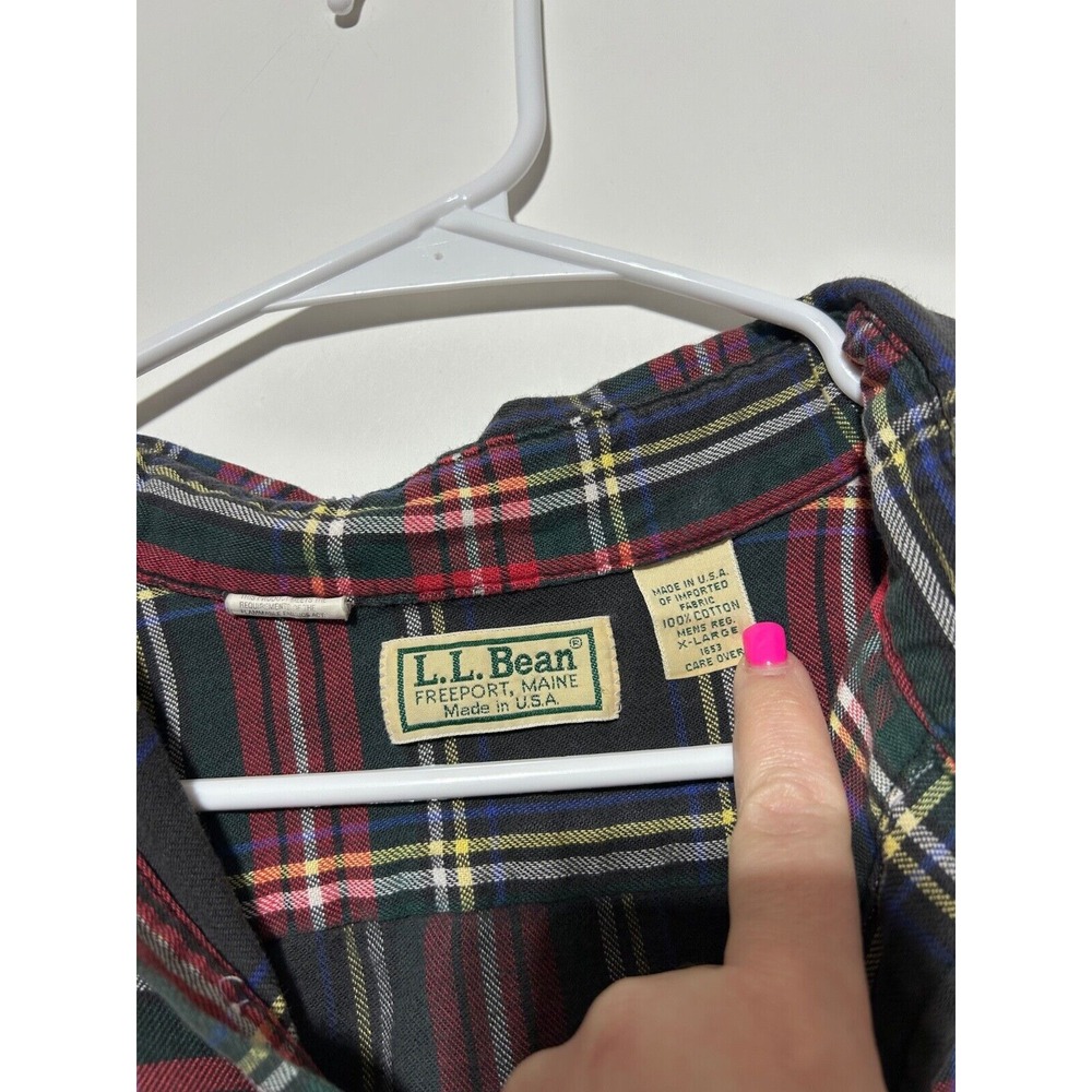 L.L. Bean Men Size XL Long Sleeve Plaid Button Front Made in USA Shirt Damage - Picture 7 of 8